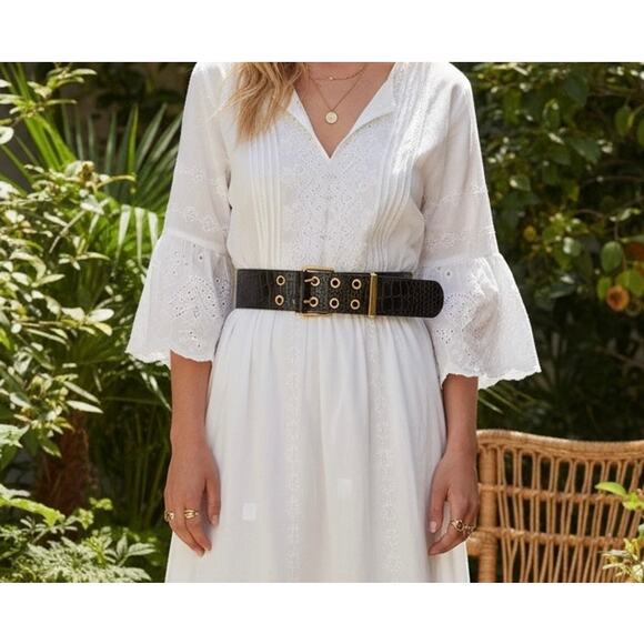 Lauren Ralph Lauren Accessories - Ralph Lauren belt wide, croc-embossed leather gold-tone double-prong hardware M